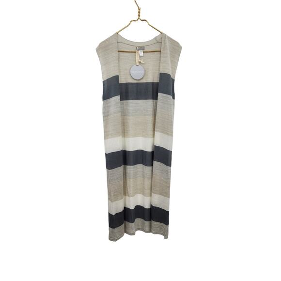 New NWT Demdaco Knit Vest Grey Taupe Stripe Sweater‎ Sleeveless Duster One Size - Picture 4 of 8